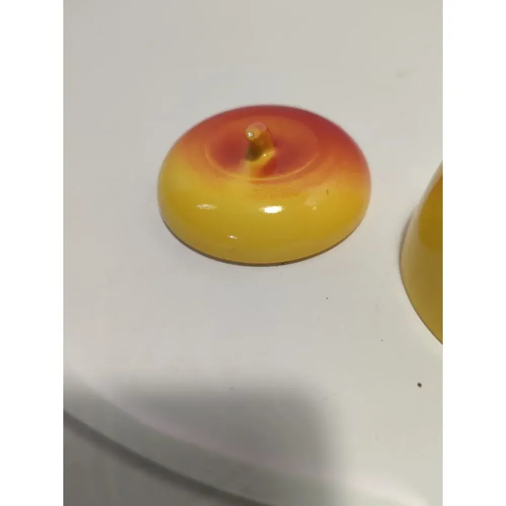 Hazel Atlas Apple Milk Glass Covered Sugar Bowl Jam Jar Red Yellow 4"H Vintage - Picture 7 of 9